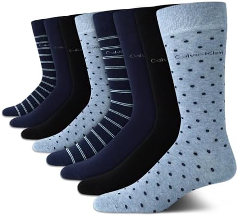 Calvin Klein Men's Dress Socks - Lightweight Cotton Blend Crew Socks (8 Pack)