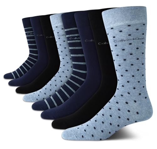 Image of Calvin Klein Mens Dress Socks - 8 Pack Breathable Cotton Blend Work Crew Socks for Men for Casual Business & Formal Wear, Size 7-12, Peacoat Assorted