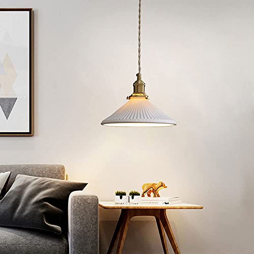 Wfzrxfc Postmodern Simple Bedside Hanging Fixture Lighting Nordic White Ceramic Pendant Lamp Single Head Adjustable Bedroom Chandelier Japanese Retro Ceiling Light Bedroom/Bedside/Dining Table/Aisle #TOP1