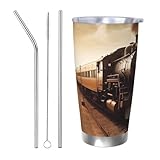Thermobecher mit Deckel, Zug und Eisenbahn, bedruckt, wiederverwendbar, Edelstahl, Thermobecher,...