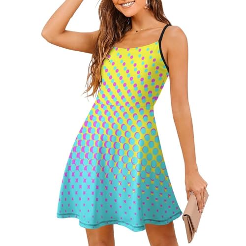 Robe d'été à bretelles avec motif points arc-en-ciel en tissu léger sans manches