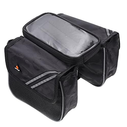 LOGOFUN Bike Top Tube Bag Reflective Mountain Cycling Pouch Large Capacity Waterproof Storage for Phone Tools Outdoor Accessories - Black