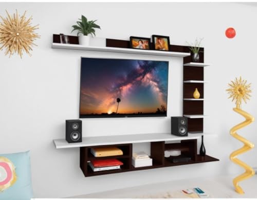 Image of C Style 56 Inches Broad Base Tv Cabinet Floating Shelves for Wall Set,Wall Mounted Shelf for Living Room, Bedroom, Outdoor,Gallery,Stairs (Wenge White)