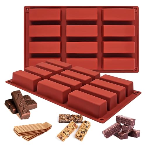 2 Pieces Silicone Granola Bar Moulds,12 Cavity Rectangle Silicone Granola Bar Moulds,Cavity Chocolate Moulds,Energy Cereal Bars Mould,BPA Free Silicone Moulds,for Truffles,Chocolate,Brownies,Soap