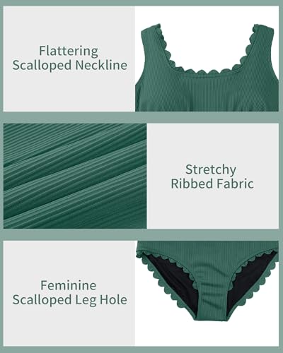 Image of Charmo Plus Size Swimsuit for Women 2026 Tummy Control Scalloped Ribbed One Piece Swimsuits Ruched Modest Bathing Suit