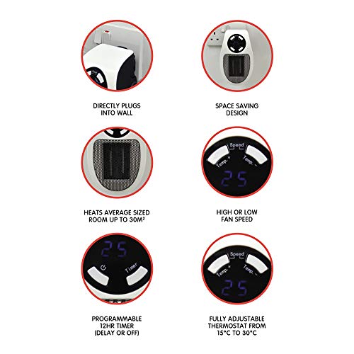 STAYWARM 500w Plugin Local (2m2) Power Heater / 2 Fan Speeds / 15 - 30C Temperature Control / 1-12 Hour Timer / Auto Shut Off - F2210WH