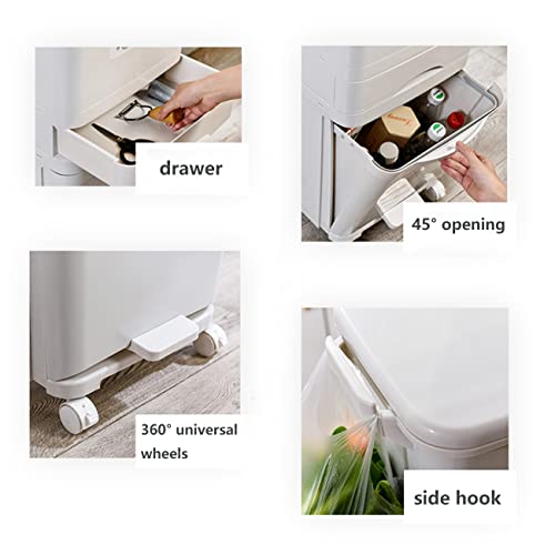 Tonchean Kitchen Trash Can With Recycling Bin Combo, 3 Tier White Garbage Can Dual Trash Can For Recycling And Trash, Recycling Bin For Kitchen With Drawer, For Recycling And Trash With Wheels #TOP5