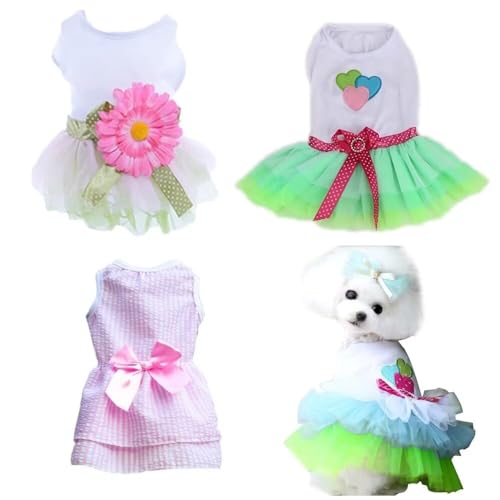 3Pcs Female Dog Clothes Doggy Tutu Yorkie Dresses for Girl Dogs Christmas Outfits Cute Dog Overalls XS