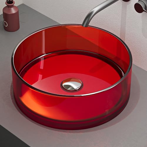 Mai & Mai Vasque à Poser Ronde 40x40x14 cm Lavabo en Résine sans Perçage ni Trop-plein Rouge Coloria01