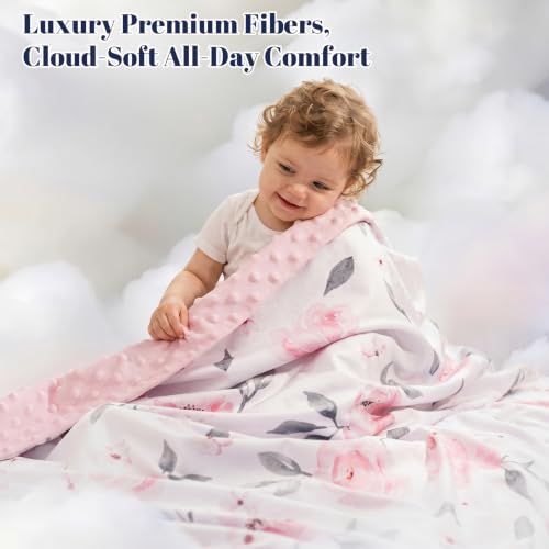 Image of PHF Minky baby blanket for Girls, boys 40x50 Inches Soft Double Layer baby blankets with Dotted backing,Receiving blanket bed Throws for Newborn, Infant, babies, Floral