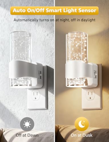 Image of Night Lights Plug into Wall, Dimmable LED Night Light with Dusk to Dawn Sensor, Plug in Night Light Brightness Adjustable, 2 Pack 3000K Acrylic Nightlight for Bathroom Hallway
