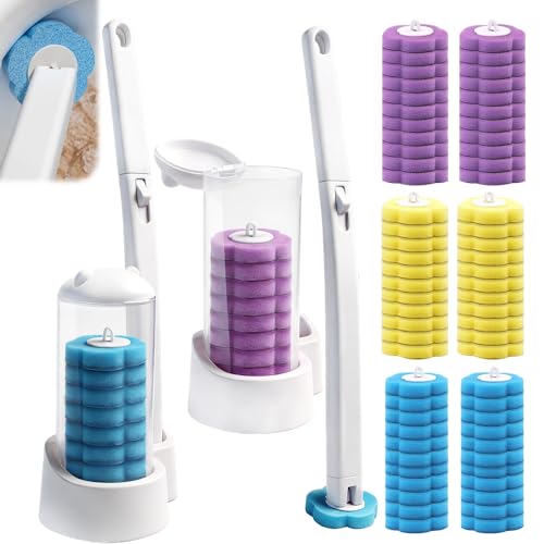 LYPPUL Escobilla Baño Desechable WC, 2 PCS Escobilla Inodoro Desechable con 48 Recambios, escobillas de Baño desechable, Adecuado para Taza, baño, Lavabo – Fragancia Fresca oceánica