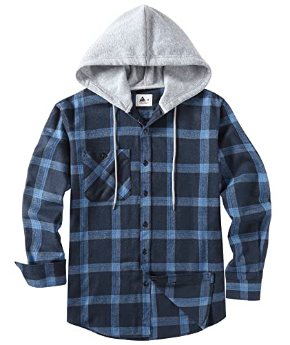 Image of SCODI Mens Flannel Hoodie Shirt Casual Button Down Plaid Long Sleeve Shirts