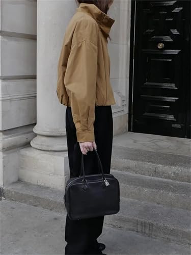 Women 'S Vintage Stand Collar Zipper Pockets Full Sleeve Short Jacket4