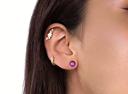 Mobody Created-Opal Round Stud Earrings Black Surgical Stainless Steel Womens Jewelry (Green) #TOP2