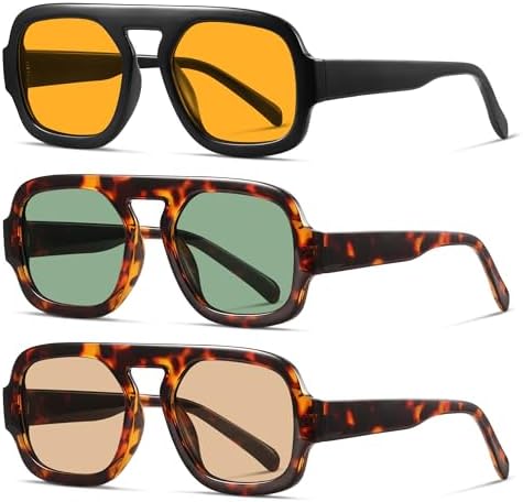 YDAOWKN Retro Square Aviator Sunglasses for Women Men Trendy Flat Top Sun Glasses UV Protection Vintage Shades