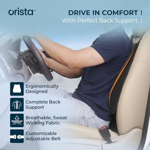 Image of Orista Car Seat Cushion Combo | Neck, Back & Sciatica Relief | High-Density Memory Foam Set for Driving, Office Chair & Gaming | Universal Fit, Black