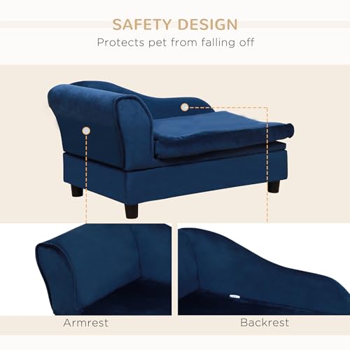 PawHut Luxury Fancy Dog Couch with Hidden Storage, Small Dog Sofa Bed with 2" Soft Foam, Modern Pet Furniture for Puppies & Little Breeds, Blue - Image 6