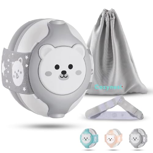 Cozynest Cascos Antiruido para Bebés 0 36 Meses con Reducción de Ruido de 25dB, Diseño de Oso y Diadema Ajustable   Orejeras Antiruido con Bolsa de Transporte (25dB + Cinta Extra, GRIS)