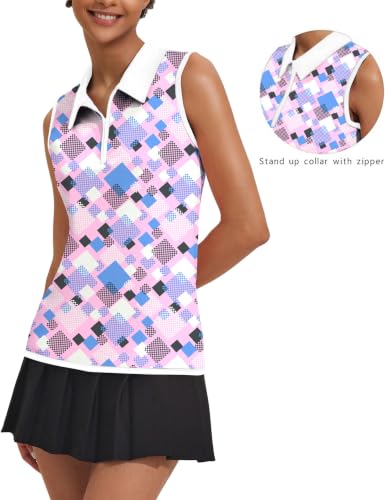 Image of COOrun Golf Shirts for Women UPF 50+ Sleeveless Polo 1 /4 Zipper Tank Tops