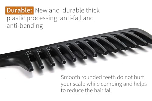 Image of Combelle Professional Wide Tooth Detangling Comb for Women & Men | Durable Black Plastic Anti-Breakage Shampoo Comb | Smooth Rounded Teeth for Curly, Long, Thick & Wet Hair