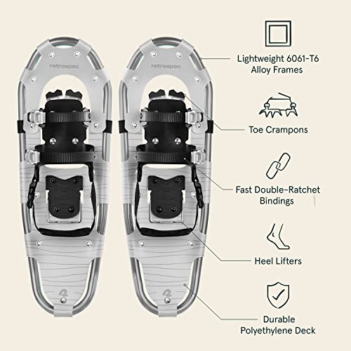 Retrospec Drifter Snowshoe For Men & Women - Aluminum Frames & A Double-Rachet Binding System - Lightweight All Terrain Snow Shoes With Heel Lifters & Pivot System - 25" Arctic #TOP2
