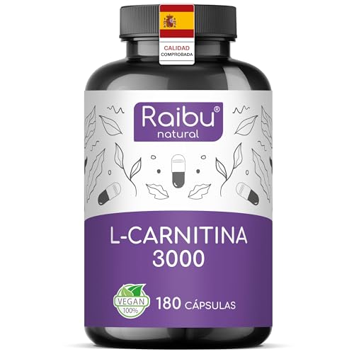 L-Carnitina 3000 mg - XXL Botella con 180 Cápsulas de Alta Dosis - Aumento de Energía y Resistencia - L-Carnitina Tartrato Puro - Natural, Testado en Laboratorio y Vegano