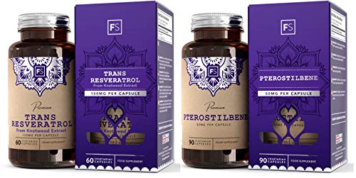 FS Trans-Resveratrol y Pterostilbeno Paquete de Oferta | SUPLEMENTOS ANTIOXIDANTES Y ANTIESTRÉS | Extracto de Knotweed Japonés y Estilbenoide Bioenergética | Sin OGM, Sin Gluten Ni Lácteos