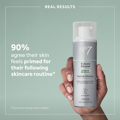 No7 Future Renew Damage Reversal Peptide Gentle Face Cleanser - Anti-Aging Face Wash to Help Visibly Remove Impurities for Smoother, Nourished Skin - Fragrance-Free Formula (5 Fl Oz)