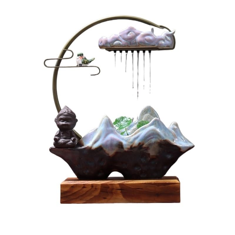 Fuente Decorativa de jardín, Fuente de Agua con Cascada, de cerámica, con función humidificadora, Bomba de Agua, Feng Shui Zen, decoración para salón, Dormitorio, Oficina, 32 x 12 x 40 cm