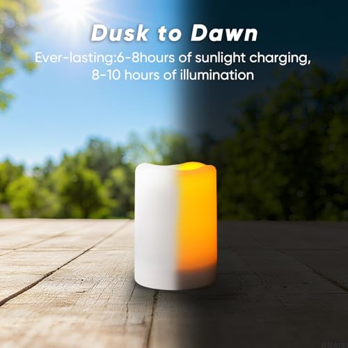 Image of Homemory Large Solar Candles Outdoor Waterproof, 4 inchx6 inch, Dusk to Dawn, Solar Powered Flameless Candles for Outdoor, Lanterns