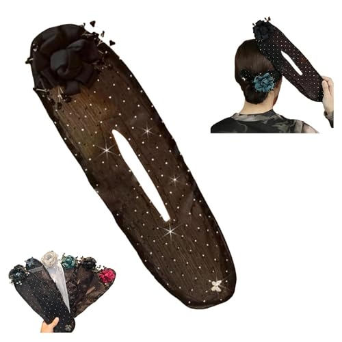 Hand Embroidered Flowers Deft Bun,Deft Bun Hair Twister,Ball Hair Clip,Flower Hair Bun Roller,Sheer Fabric Hair Bun Maker for Long Thick Hair Accessories for Women Girls (Red)