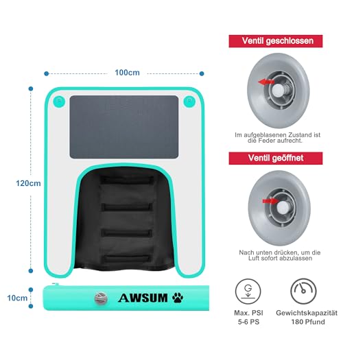 AWSUM 120x100cm Hunderampe Aufblasbar Hunde Wasserrampe Aufblasbare Dog Ramp Hundeboot Rampe Leiter Schwimmrampe Welpe Planke Schwimmdock Plattform für Hunde bis zu 80 kg, für Pool, Boote, Docks, Seen
