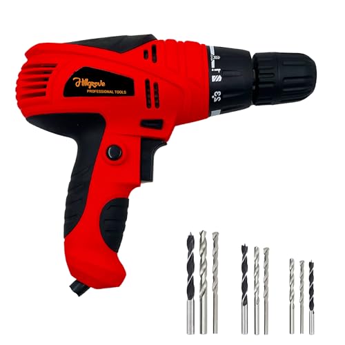 Image of Hillgrove HGCM1183M2 400W Self Screwdriver Electrical Small Power Drill Machine for Home Use 750-RPM with 9Pcs All Type Drill Bits, Adjustable Reverse Rotation and Variable Speed Pistol Grip