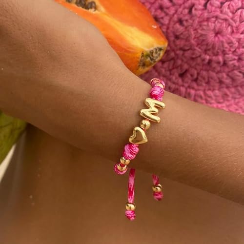 Fashion Initial Heart Bracelet Bubble Letter P Pink Rope Bracelet for Women by HolidayQbee - Used condition - Image 2