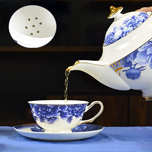 Acmlife Bone China Tea Set For 6, 21 Piece Tea Set With Teapot, Creamer Pitcher, Sugar Bowl And Teaspoons, Porcelain Tea Sets For Women #TOP2