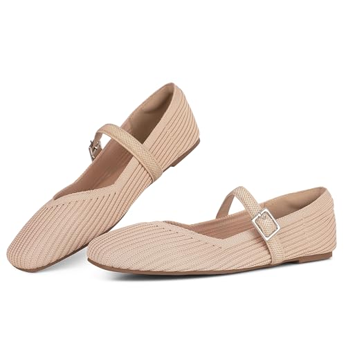 Image of CELNEPHO Flats for Women Mary Jane Shoes Ballet Flats Shoes Square Toe with Ankle Strap Dressy Comfortable Office Shoes