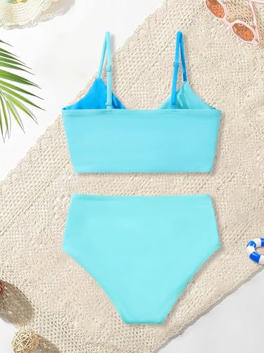 Image of Girls Swimsuit Color Block Twist Bathing Bikini Suit Adjustable Straps Girls 2 Piece Swimsuit 7-14 Years