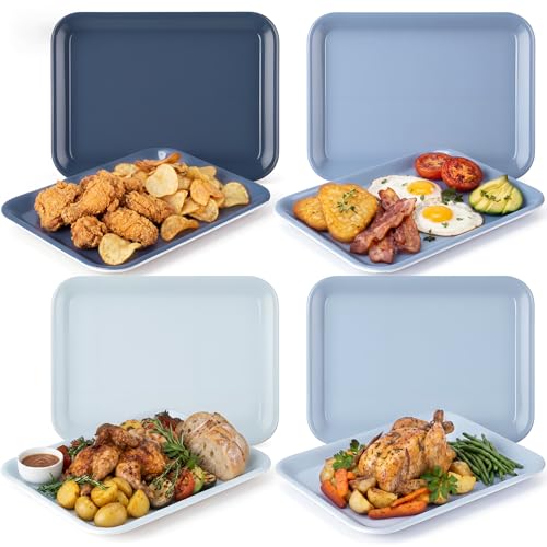 Tiangrid 4 Pieces Dusty Blue Serving Trays Nautical Melamine Platters Reusable Rectangle Party Trays for Baby Shower Birthday Party Food Dessert Serving Supplies, 13 x 9.7 inch
