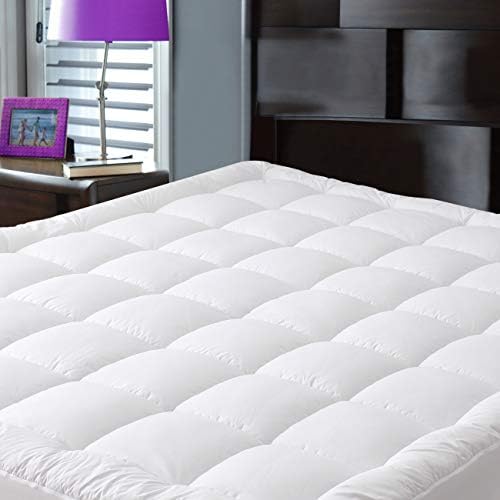 JURLYNE King Cooling Mattress Pad Cover, Breathable Quilted Fitted with 8-21 Inches Deep Pocket, Snow Down Alternative Filled Mattress Topper