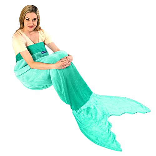 Blankie Tails - Double Sided Adult Mermaid Tail Blanket, Great for Gifts, Parties, and Daily Use - Mermaid Tail Adult Throw - Size Inclusive, Aqua Ombre