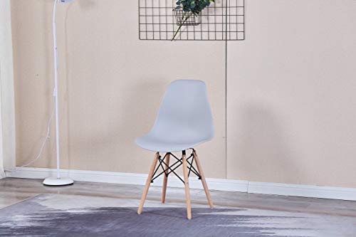 Happy Family Set Of 4 Dining Chairs Modern Mid-Century Lounge Side Chairs With Beech Wood Legs And Metal Wires Shell Chairs For Kitchen Dining Bedroom Lounge Reception Gray #TOP6
