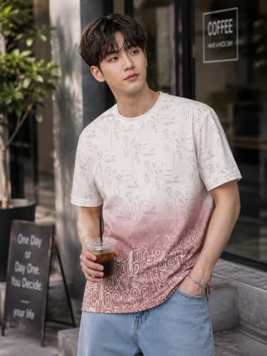 Image of London Hills Men's Cotton Printed Ombre Gradient T-Shirt | Loose Fit Casual Wear | Short Sleeve Crew Neck | Soft Breathable Fabric for Daily & Streetwear Use