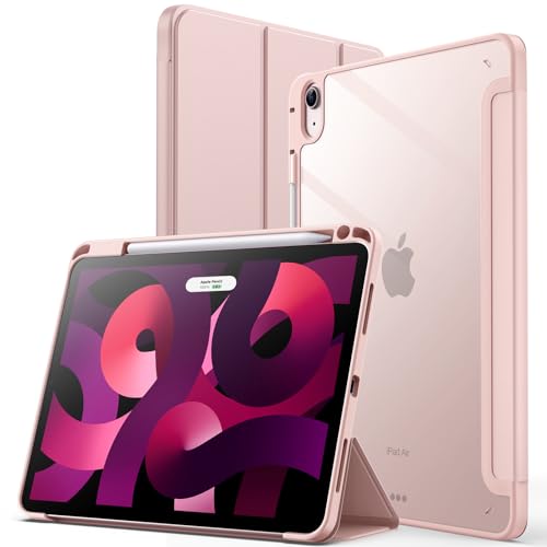 JETech Case for iPad Air 11-Inch M3/M2 (2025/2024), iPad Air 5/4 (2022/2020 5th/4th) with Pencil Holder, Clear Transparent Back Slim Stand Shockproof Tablet Cover, Auto Wake/Sleep (Rose Gold)