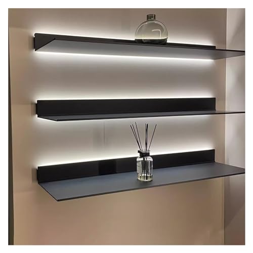 Estante de pared LED de aleación de aluminio negro, 70 x 20 x 7,5 cm, particiones de metal movibles, estante de almacenamiento en forma de L para decoración del hogar y nización