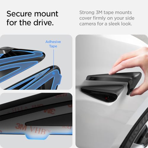 Image of Spigen Side Camera Protection Cover for Tesla Model Y Juniper & Model Y L (Standard, Premium & Performance 2026 /2025) and Model 3 Highland (Standard, Premium & Performance 2026 /25 /24) - Black
