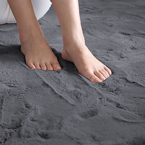 Image of Floor Rug Rabbit Fur 2000 GSM Living Room Mats Anti Skid Water Absorbent Easy Machine Washable Rectangular Rug for Bedroom|Floor| Size 4x6 Feet (120x180 Cm) Dark Grey