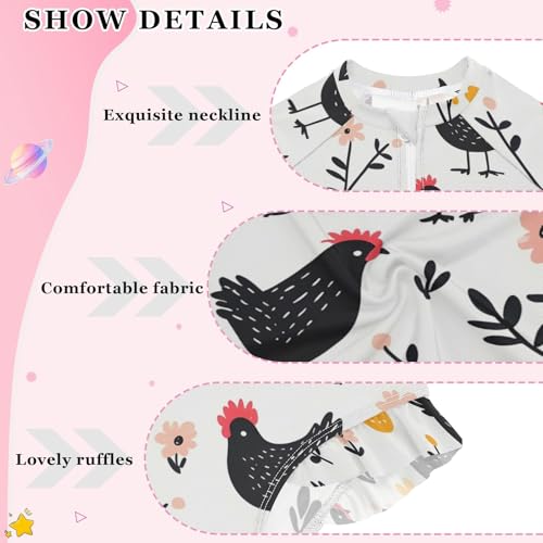 CHIFIGNO Chickens Eggs One Piece Swimsuits Girls Rash Guard Long Sleeve Ruffles Swimwear 3T4