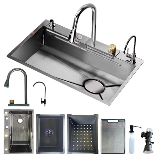 Brstheco Evier Cuisine 65×45cm,Evier Inox Plan De Travail Cuisine Robinets et distributeurs de savon,Evier Multifonction Avec tube siphon,Lavabo Cuisine pour...