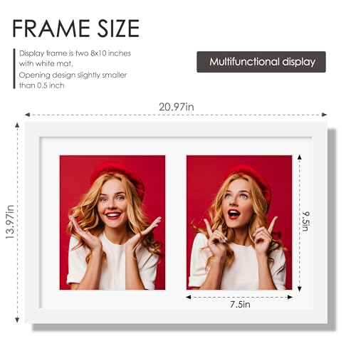 Image of DUENPY 12x19 Double Picture Frame 8x10 Displays Two 8x10 inch Photos Collage Available Horizontal Wall Mounting Display and Vertical White